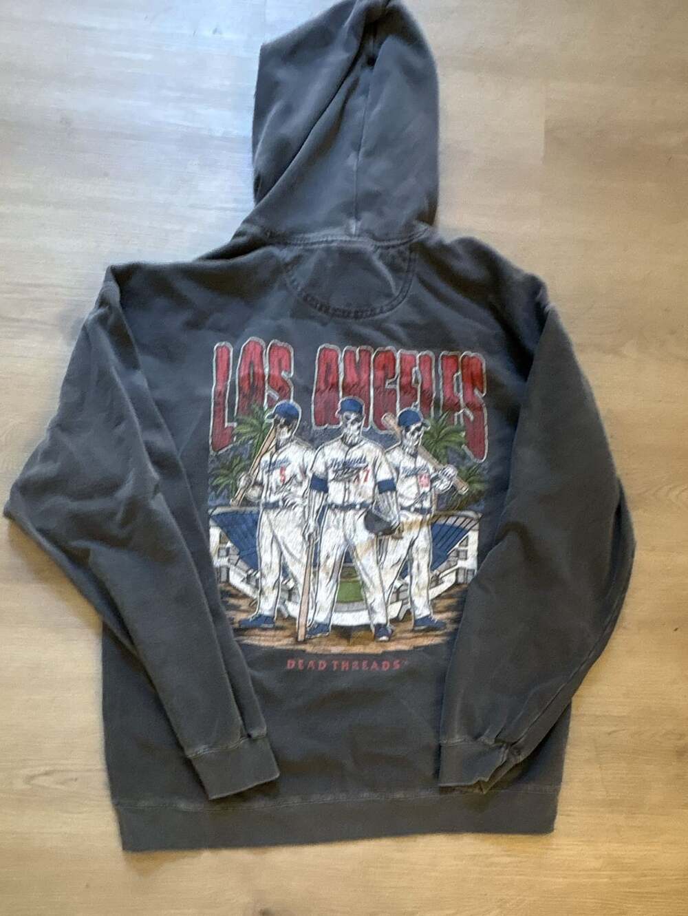 Dead Threads Los Angeles Dodgers Skull Flame Graphic Vintage Wash Hoodie